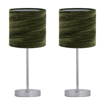 First Choice Lighting Set Of 2 Chrome Touch Table Lamp With Green Crushed Velvet Shades from B&Q