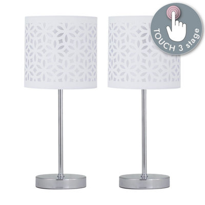 First Choice Lighting Set Of 2 Chrome Touch Operated Table Lamps With White Cut Out Shades from B&Q