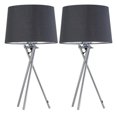 First Choice Lighting Set Of 2 TripodChrome Lamps With Grey & Silver Fabric Shade from B&Q
