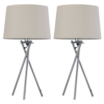 B&Q -  Set Of 2 TripodChrome Lamps With Natural Linen Shade
