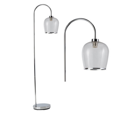 B&Q -  Francine Chrome Arched Floor Lamp With Bubble Glass Shade