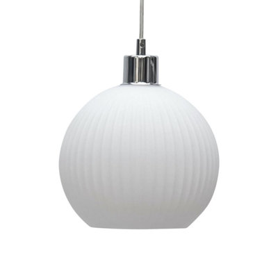 First Choice Lighting BetchleyWhite Ribbed Glass Globe Easy Fit Pendant Shade from B&Q