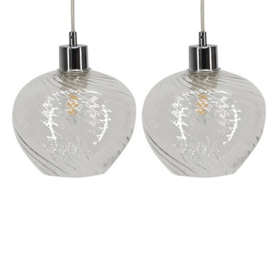 First Choice Lighting Set Of 2 BradsonClear Swirl Glass Easy Fit Pendant Shades from B&Q