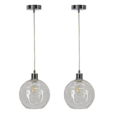 First Choice Lighting Set Of 2 BarnumClear Dimple Glass Globe With Chrome Pendant Fitting from B&Q