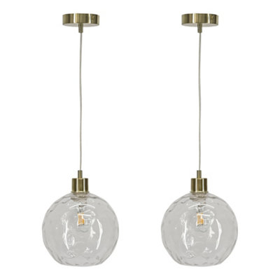 First Choice Lighting Set Of 2 BarnumClear Dimple Glass Globe With Satin Brass Pendants from B&Q