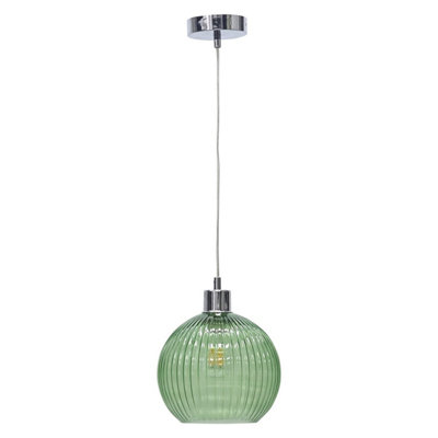 First Choice Lighting BetchleyGreen Ribbed Glass Globe With Chrome Pendant Fitting from B&Q