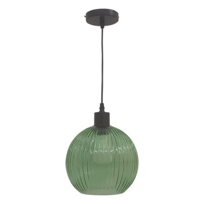 B&Q -  BetchleyGreen Ribbed Glass Globe With Black Pendant Fitting