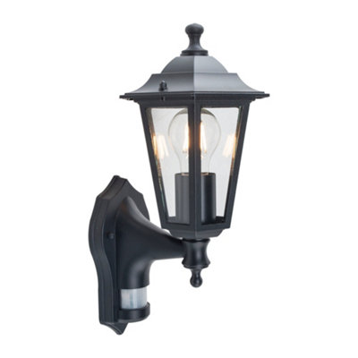 First Choice Lighting EvershamBlack Six Sided Lantern Motion Sensor Outdoor Light from B&Q