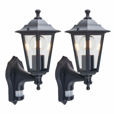 First Choice Lighting Set Of 2 EvershamBlack Six Sided Lantern Pir Sensor Outdoor Lights from B&Q