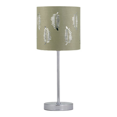 B&Q -  Chrome Stick Table Lamp With Sage Green Fern Shade