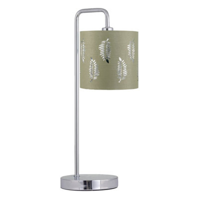 First Choice Lighting Chrome Arched Table Lamp With Sage Green Fern Shade from B&Q