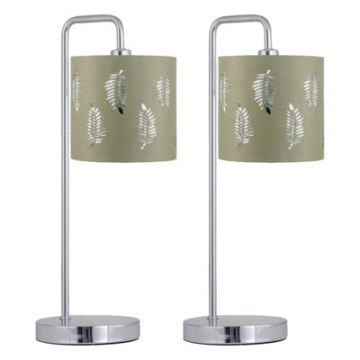 First Choice Lighting Set Of 2 Arched Table Lamps With Sage Green Fern Shades from B&Q