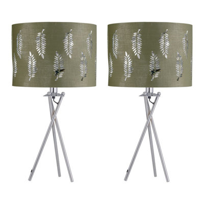 First Choice Lighting Set Of 2 Tripod Table Lamps With Sage Green Fern Cut Out Shades from B&Q