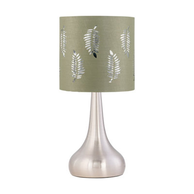 B&Q -  RomanaBrushed Chrome Touch Table Lamp With Sage Green Fern Shade
