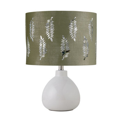 First Choice Lighting TuscanWhite Ceramic Lamp With Sage Green Fern Shade from B&Q