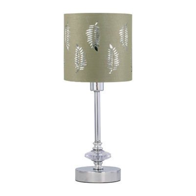 First Choice Lighting Chrome Jewelled Table Lamp With Sage Green Fern Shade from B&Q