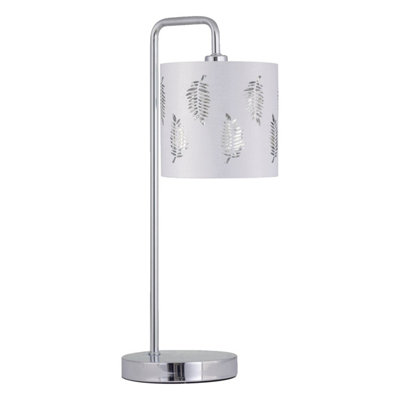 First Choice Lighting Chrome Arched Table Lamp With White Fern Shade from B&Q