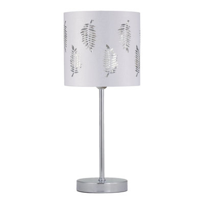 First Choice Lighting Chrome Touch Operated Table Lamp With White Fern Shade from B&Q