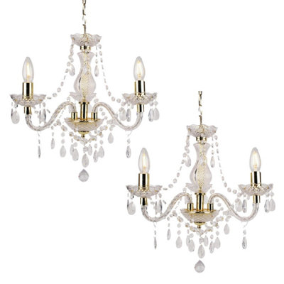 First Choice Lighting Set Of 2 Clear And Gold Marie Therese Style 3 X 40W Chandelier from B&Q