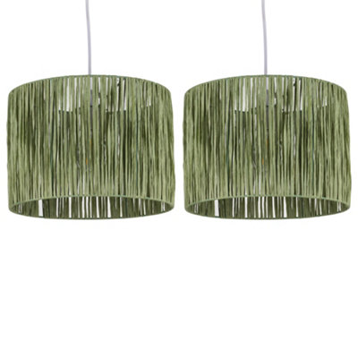 First Choice Lighting Set Of 2 RaffiaGreen 28Cm Straw Pendant Or Lamp Shades from B&Q