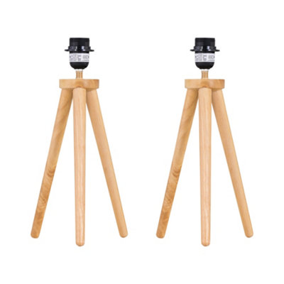 First Choice Lighting Set Of 2 VoyageLight Oak Wooden Tripod Lamp Bases from B&Q