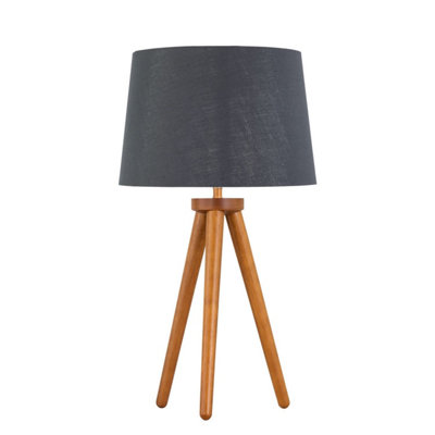 First Choice Lighting VoyageDark Oak Table Lamp Or Bedside Light With Grey & Silver Shade from B&Q