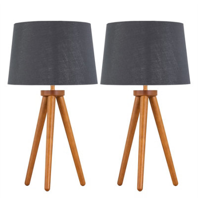 First Choice Lighting Set Of 2 Dark Oak Table Lamp Or Bedside Lights With Grey Silver Shades from B&Q