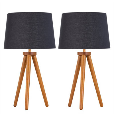 First Choice Lighting Set Of 2 Dark Oak Table Lamp Or Bedside Lights With Black Gold Shades from B&Q