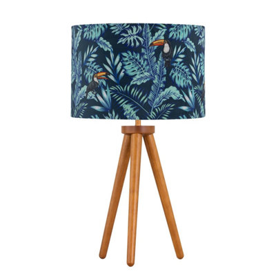 First Choice Lighting VoyageDark Oak Table Lamp Or Bedside Light With Toucan Velvet Shade from B&Q