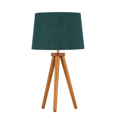 B&Q -  VoyageDark Oak Table Lamp Or Bedside Light With Green & Gold Shade