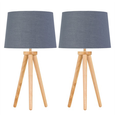 First Choice Lighting Set Of 2 Light Oak Table Lamp Or Bedside Lights With Grey Gold Shades from B&Q