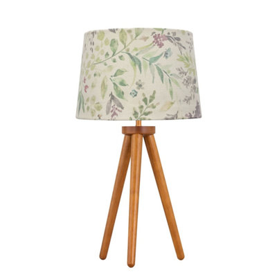 B&Q -  VoyageDark Oak Table Lamp Or Bedside Light With Floral Shade