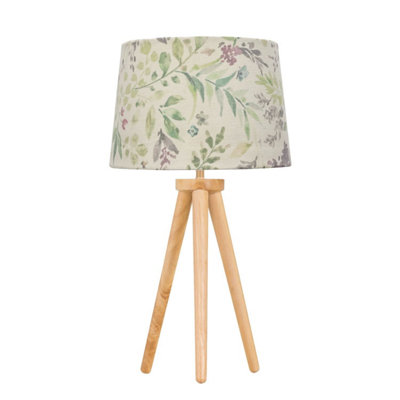 B&Q -  VoyageLight Oak Table Lamp Or Bedside Light With Floral Shade