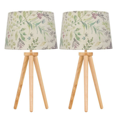 First Choice Lighting Set Of 2 Light Oak Table Lamp Or Bedside Lights With Floral Shades from B&Q