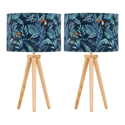 First Choice Lighting Set Of 2 Light Oak Table Lamp Bedside Lights With Toucan Velvet Shades from B&Q