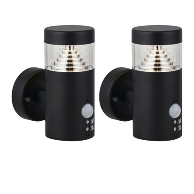 First Choice Lighting Set Of 2 PyramidBlack Led Outdoor Motion Sensor Wall Lights from B&Q