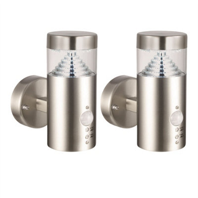 First Choice Lighting Set 2 PyramidStainless Steel Led Outdoor Motion Sensor Wall Lights from B&Q