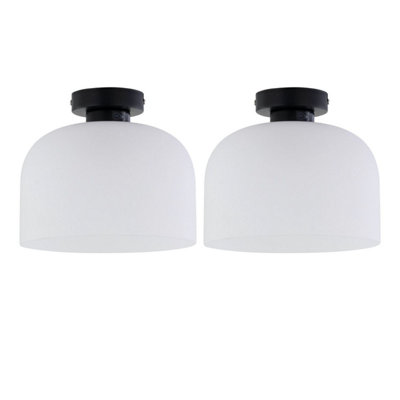 First Choice Lighting Set Of 2 VictoriaBlack Flush Ceiling Lights With Frost Glass Shades from B&Q