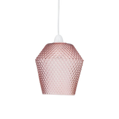 First Choice Lighting PorterPink Textured Glass Easy Fit Pendant Shade from B&Q