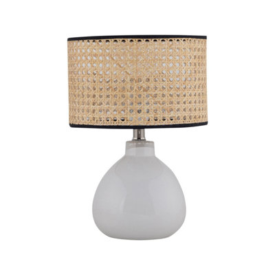 First Choice Lighting Tuscan White Ceramic Lamp With Natural Cane Shade from B&Q