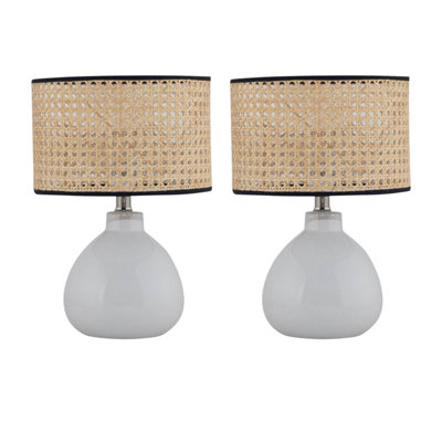 First Choice Lighting Set Of 2 Tuscan White Ceramic Lamps With Natural Cane Shade from B&Q