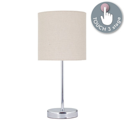 First Choice Lighting Chrome Touch Operated Table Lamp With Natural Linen Shade from B&Q
