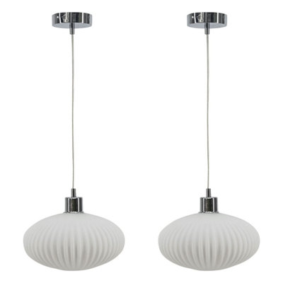 First Choice Lighting Set Of 2 BatonWhite Ribbed Oval Glass With Chrome Pendant Fittings from B&Q