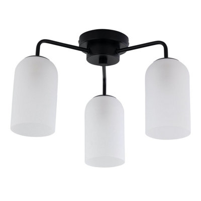 First Choice Lighting VictoriaBlack Semi Flush Ceiling Light With Frosted Glass Shade from B&Q