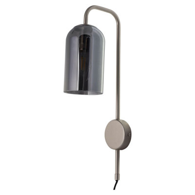 First Choice Lighting VictoriaSatin Nickel Plug In Wall Light With Glass Shade from B&Q