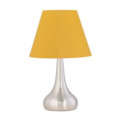 First Choice Lighting Light First Choice Ing Romana - Brushed Chrome Touch Operated Table Lamp With Ochre Shade 33Cm