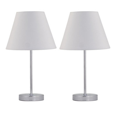 First Choice Lighting Set Of 2 Chrome Stick Table Lamps With Ivory Off White Fabric Shades from B&Q