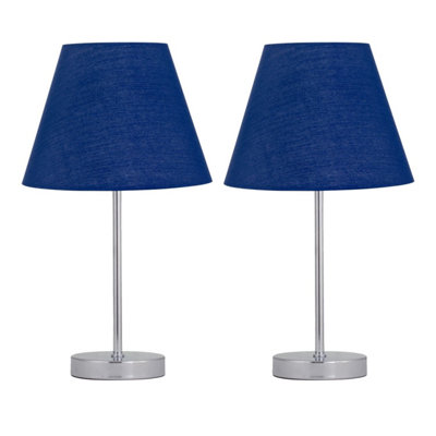 First Choice Lighting Set Of 2 Chrome Stick Table Lamps With Navy Blue Fabric Shades from B&Q