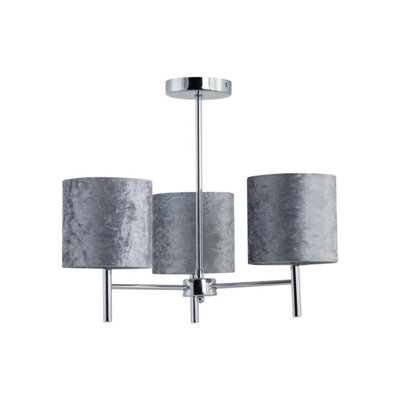 First Choice Lighting BreaChrome 3 Light Fitting With Grey Crushed Velvet Shades from B&Q