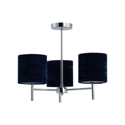First Choice Lighting BreaChrome 3 Light Fitting With Navy Blue Crushed Velvet Shades from B&Q
